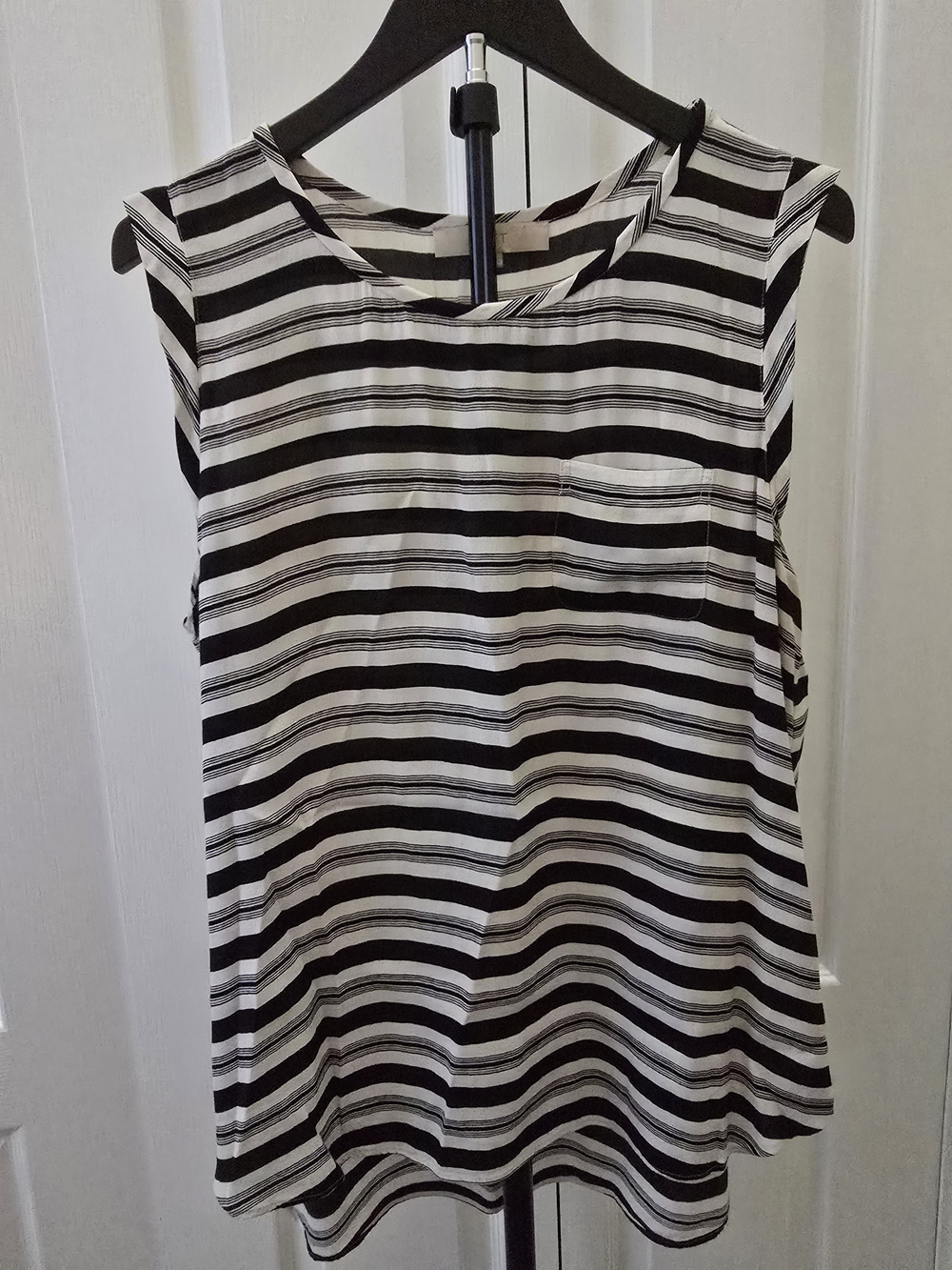 LOFT Black and White Striped Sleeveless Top